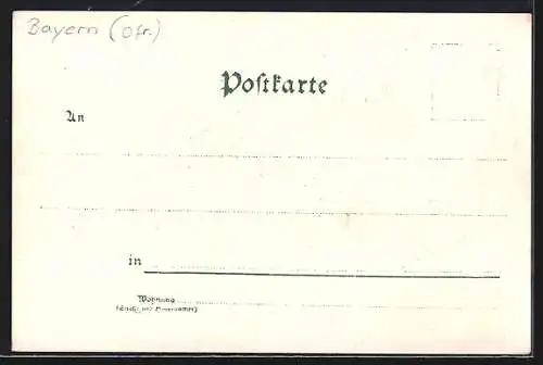 Lithographie Hof, Rathaus, Unterkotzauer-Brücke, Neuer Bahnhof