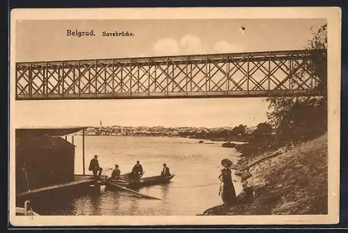 AK Belgrad, Savebrücke mit Stadtpanorama