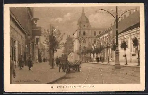 AK Belgrad, Strassenpartie mit dem Konak und Passanten