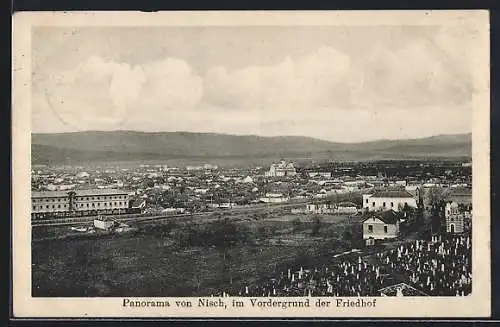 AK Nisch, Friedhof mit Blick auf den Ort