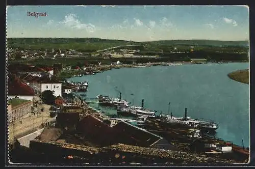 AK Belgrad, Hafen mit Strasse u. Umgebung aus der Vogelschau