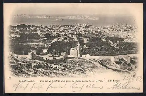 AK Marseille, Vue sur le Château d`If prise de Notre-Dame de la Garde