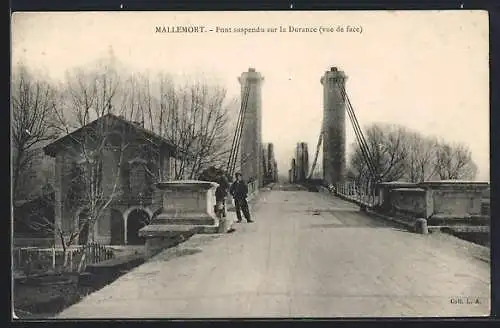 AK Mallemort, Pont suspendu sur la Durance, vue de face