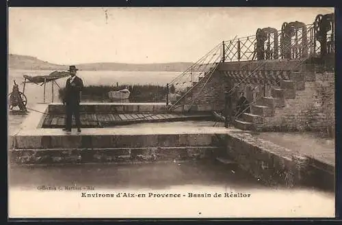 AK Aix-en-Provence, Bassin de Réaltor avec personnage au bord de l`eau