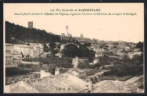 AK Barbentane, Vue générale avec le clocher de l`église et les tours du château du marquis d`Antigné