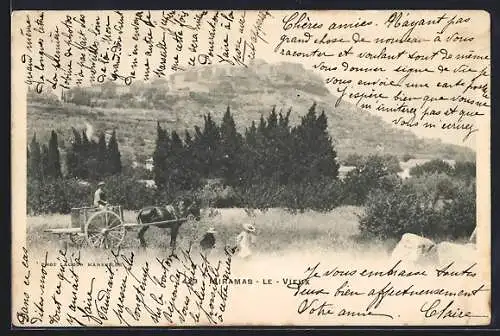 AK Miramas-le-Vieux, Vue champêtre avec charrette et paysages bucoliques