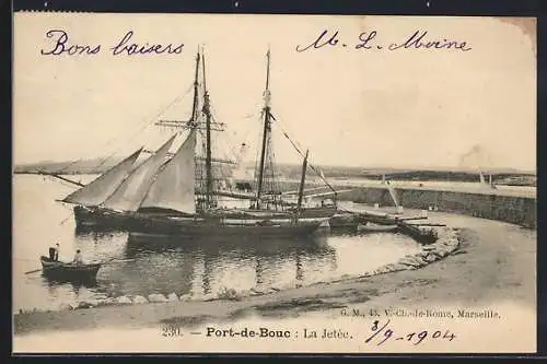 AK Port-de-Bouc, La Jetée avec voiliers amarrés