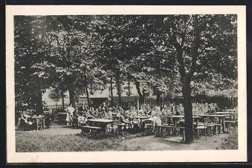 AK Wien XII, Fritz Walzhofer`s Restauration zum Gemeindegasthaus mit Gästen im Freien an den Tischen