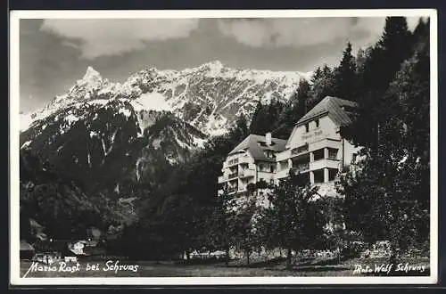 AK Schruns, Erholungsheim Maria-Rast mit Bergpanorama