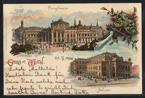 Lithographie Wien II, Burgtheater, Hofoper