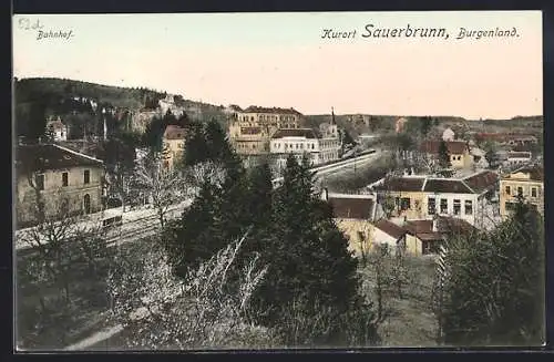 AK Sauerbrunn /Burgenland, Ortsansicht mit Bahnhof