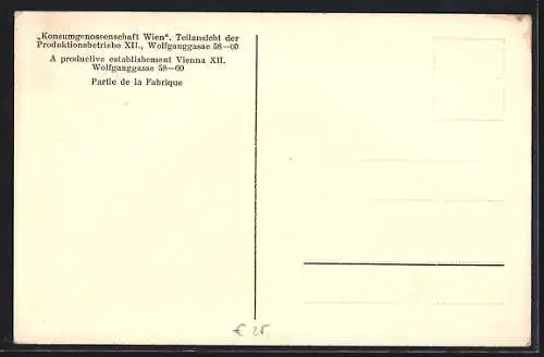 AK Wien, Konsumgenossenschaft, Teilansicht d. Produktionsbetriebe, Wolfganggasse 58-60