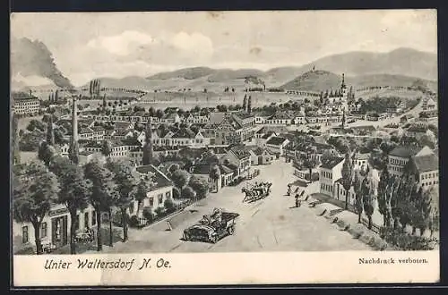 Künstler-AK Unter Waltersdorf /N. Oe., Panoramablick vom Ortseingang aus