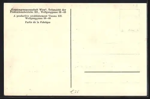 AK Wien, Konsumgenossenschaft, Teilansicht d. Produktionsbetriebe, Wolfganggasse 58-60