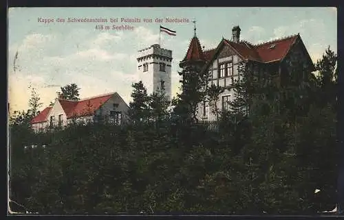 AK Pulsnitz, Schwedenstein-Turm, Kuppe von der Nordseite