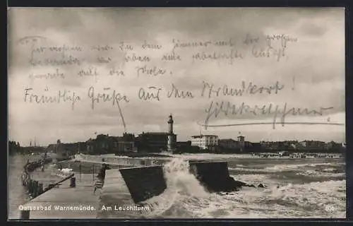 AK Ostseebad Warnemünde, am leuchtturm