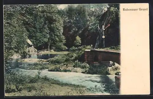 AK Rabenau / Sa., Rabenauer Grund mit Brücke