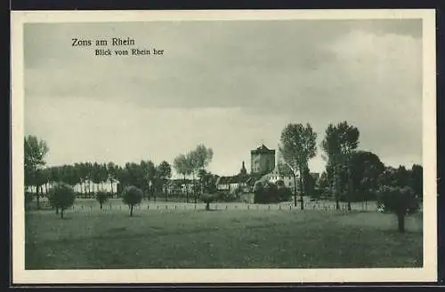 AK Zons am Rhein, Blick vom Rhein her