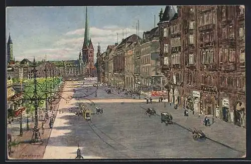 AK Hamburg-Neustadt, Jungfernstieg mit Petri- und Jacobikirche, Strassenbahn