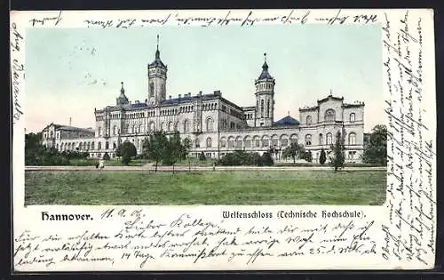 AK Hannover, Welfenschloss / Technische Hochschule mit Strasse