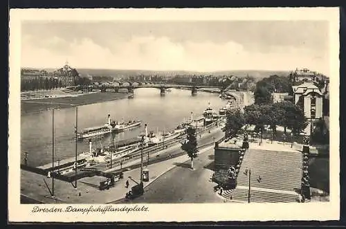 AK Dresden, Dampfschifflandeplatz aus der Vogelschau