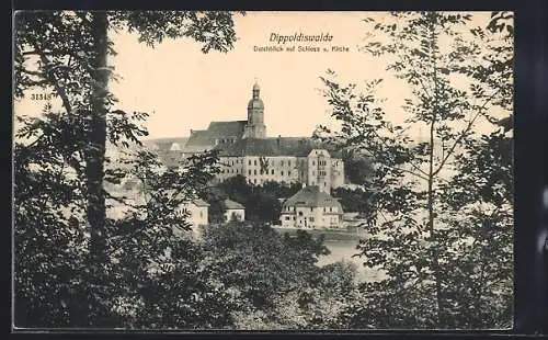 AK Dippoldiswalde, Durchblick auf Schloss und Kirche