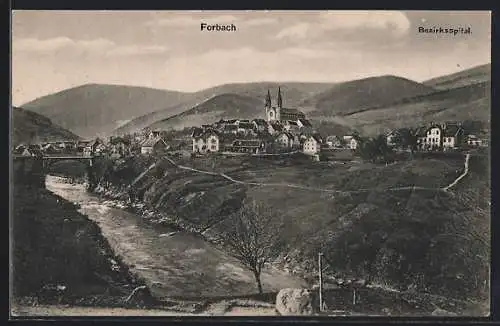 AK Forbach, Ortsansicht mit Fluss und Bezirksspital