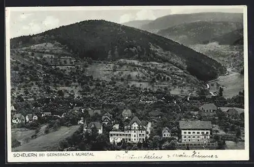 AK Scheuern /Gernsbach, Ortsansicht mit Bergpanorama