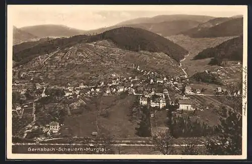 AK Gernsbach-Scheuern /Murgtal, Ortsansicht mit Bergpanorama aus der Vogelschau