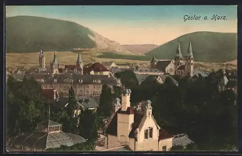 AK Goslar a. Harz, Ortsansicht mit Bergblick aus der Vogelschau