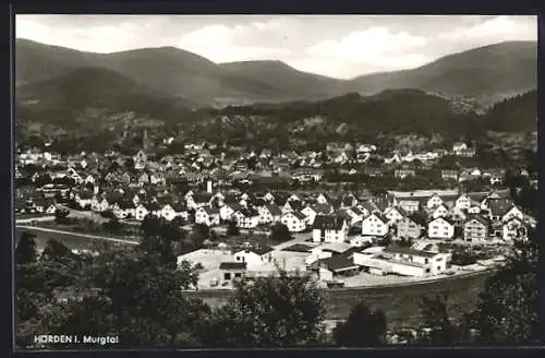 AK Hörden im Murgtal, Ortsansicht mit Bergpanorama aus der Vogelschau