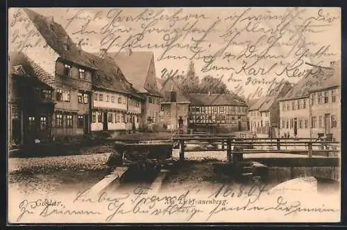 AK Goslar, Am Liebfrauenberg, Ortspartie mit Brücke