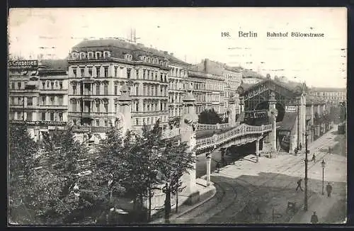 AK Berlin-Schöneberg, Bahnhof Bülowstrasse mit Bahn aus der Vogelschau