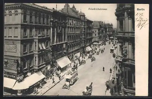 AK Berlin, Friedrichstrasse mit Doppeldecker-Bus aus der Vogelschau