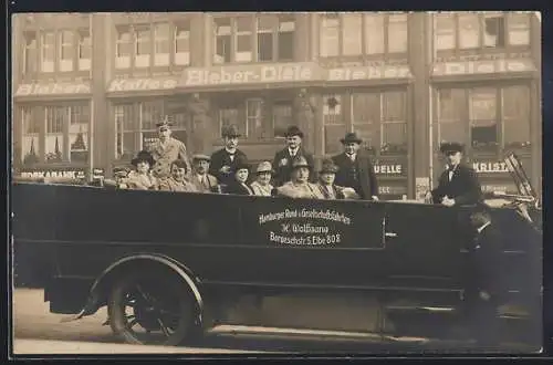 Foto-AK Hamburg-St.Georg, Bieber Café, Voller Autobus von H. Wollgang`s Rund-und Gesellschaftsfahrten