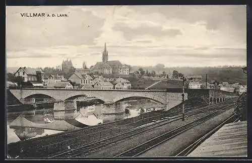 AK Villmar a. d. Lahn, Ortsansicht über Bahngleise und Fluss