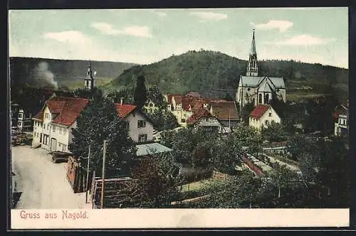 AK Nagold, Ortsansicht mit der Kirche