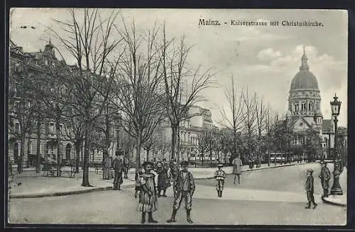 AK Mainz, Kaiserstrasse mit Christuskirche