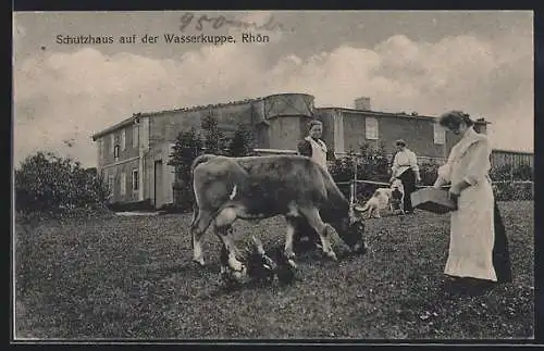 AK Wasserkuppe /Rhön, Bäuerinnen und Nutztiere vor dem Schutzhaus