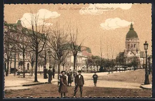 AK Mainz, Kaiserstrasse mit Christuskirche