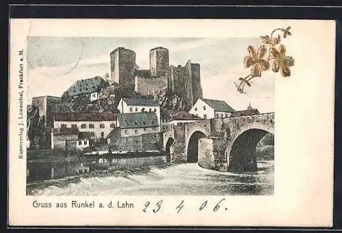 AK Runkel a. d. Lahn, Teilansicht mit der Burg