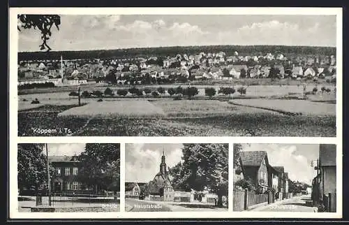 AK Köppern i. Ts., Schule, Hauptstrasse, Schulstrasse, Totalansicht