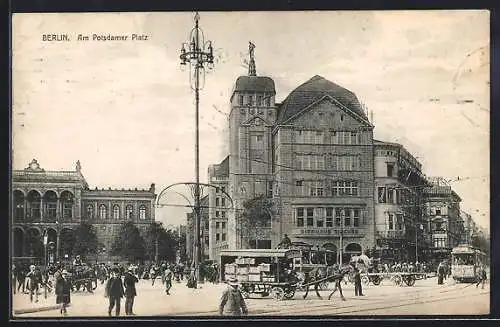 AK Berlin, Am Potsdamer Platz, Gasthof Bierhaus Siechen, Strassenbahn