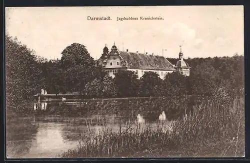 AK Darmstadt, Jagdschloss Kranichstein vom Teich aus