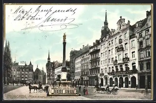 AK München, Marienplatz mit Hotel Peterhof