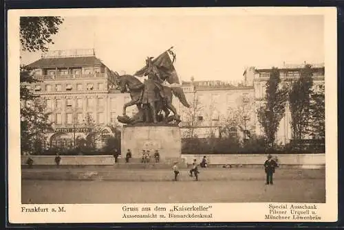 AK Frankfurt a. M., Gasthaus Kaiserkeller mit Bismarckdenkmal