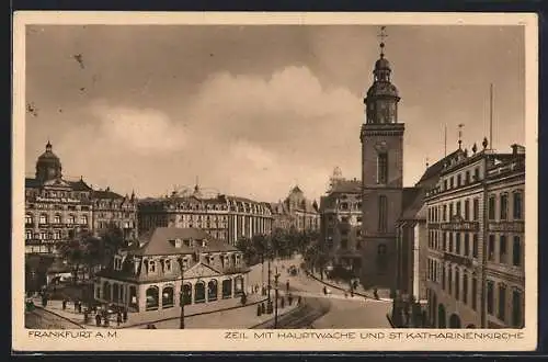 AK Frankfurt a. M., Zeil mit Hauptwache und St. Katharinenkirche