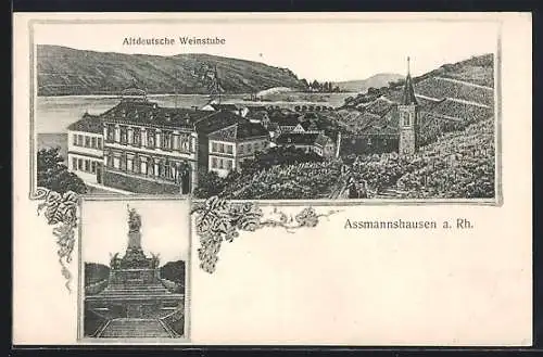 AK Assmannshausen a. Rh., Gasthaus Altdeutsche Weinstube, Denkmal