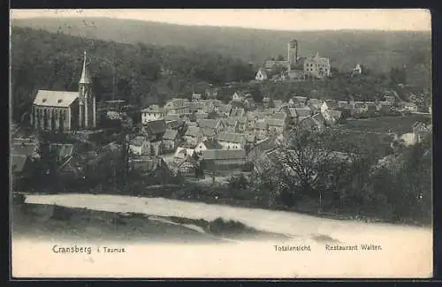 AK Cransberg i. Taunus, Restaurant Walter, Totalansicht mit Kirche