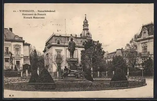 AK Wiesbaden, Bismarckdenkmal